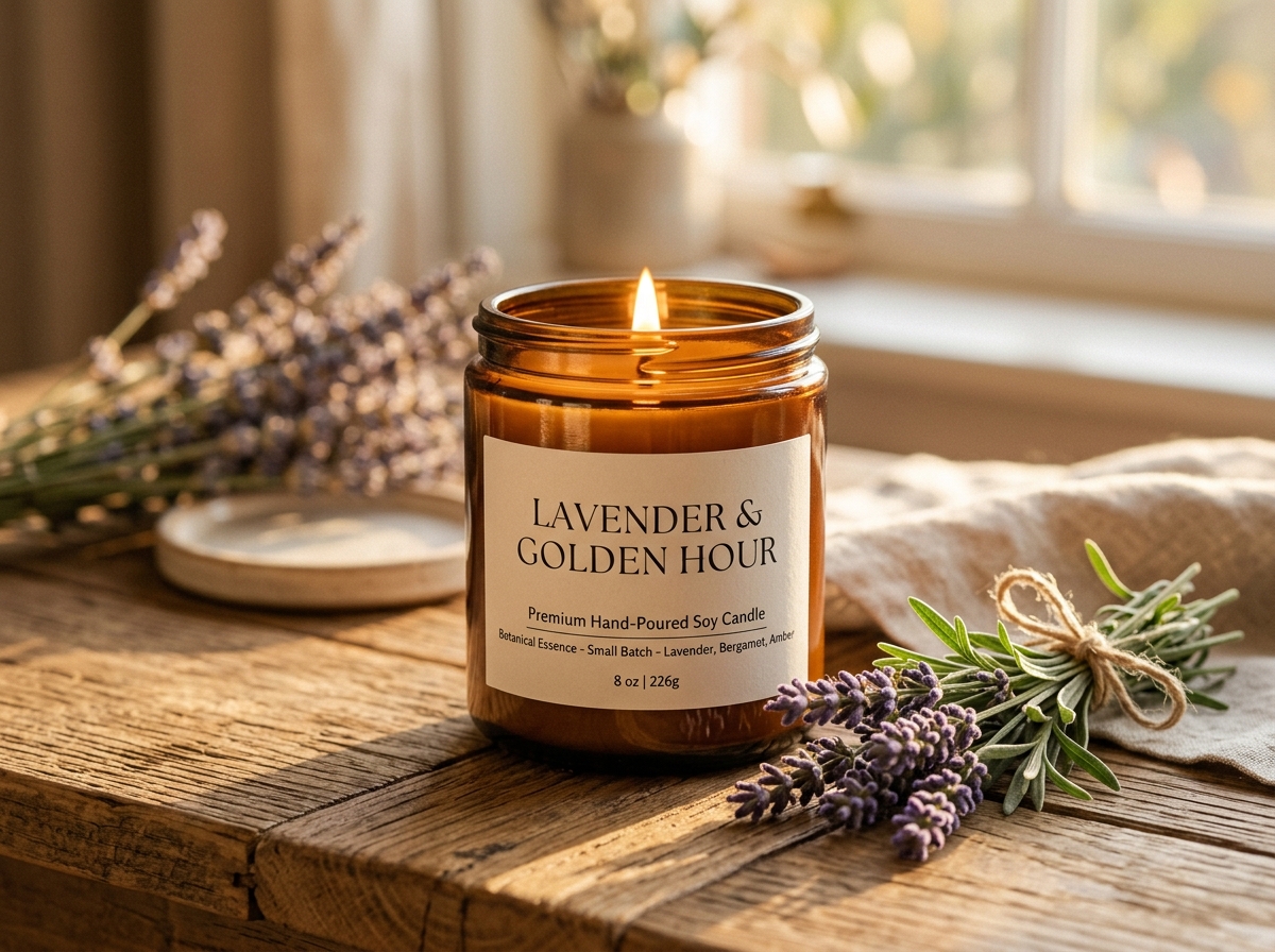 Golden Hour Lavender Glass Candle
